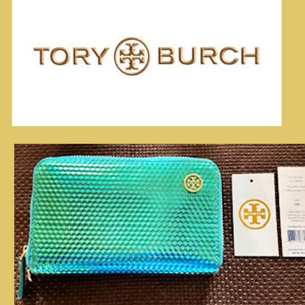 Tory Burch Metallic Teal Smartphone Wristlet